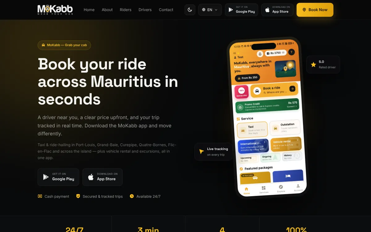 MoKabb: The Mauritian taxi app, partly owned by local taxi professionals.